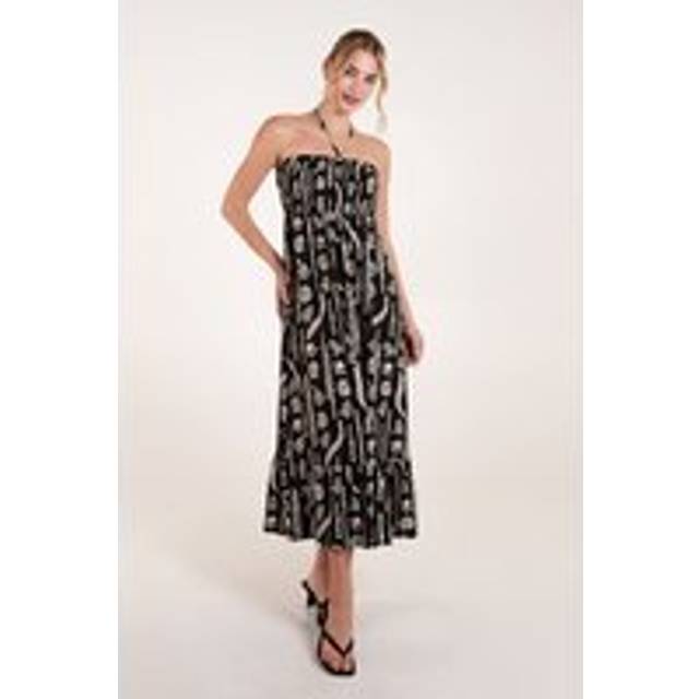 Blue Vanilla Black Shirred Bandeau Tie Neck Dress - s/m