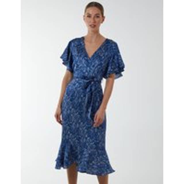 Blue vanilla womens navy paisley wrap ruffle tiered midi dress