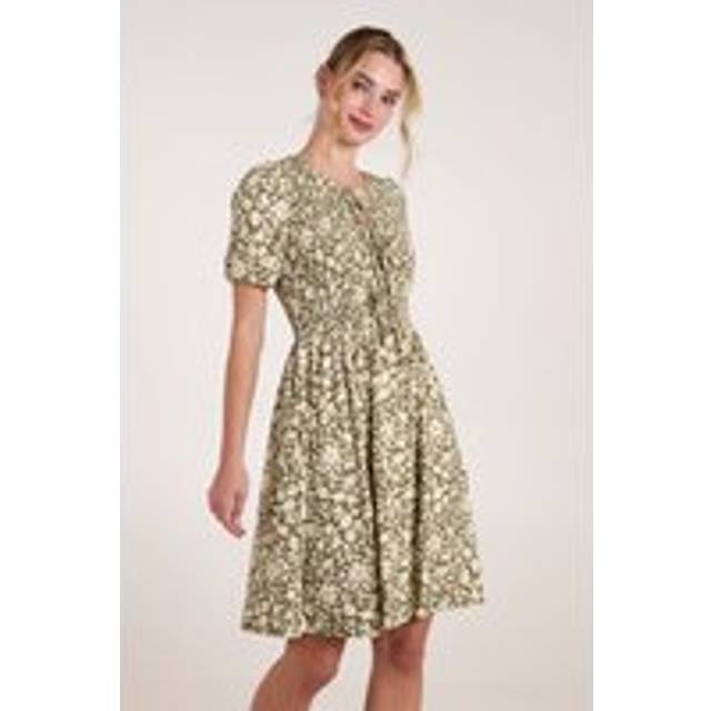 Blue Vanilla Green Tie Keyhole Front Puff Sleeve Dress - m/l