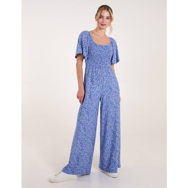 Blue Vanilla Blue Shirred Waist Angel Sleeve Jumpsuit - l/xl