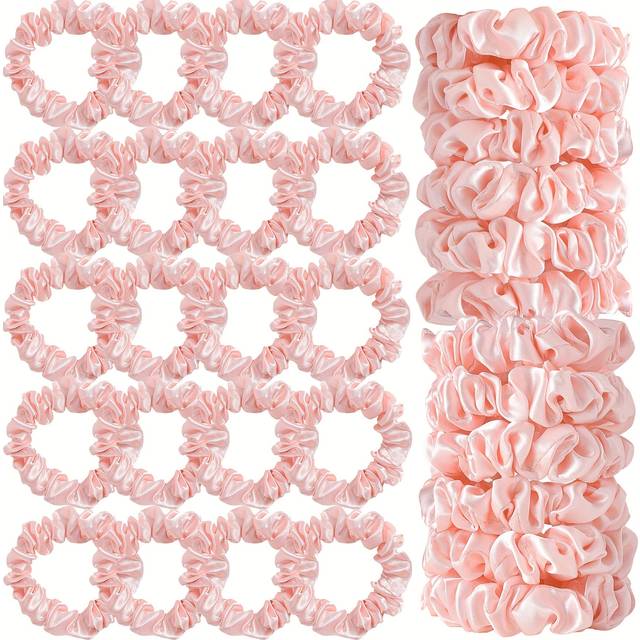 TEMU 20pcs Solid Color Versatile Satin Small Hair Ring Suitable For Women Over 14 Years Old