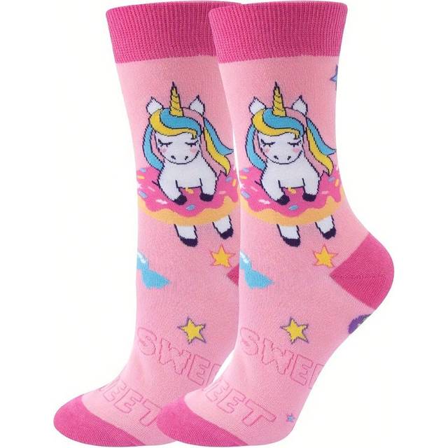 SHEIN 1 Pair Of Cute Pink Unicorn Print Socks Comfortable Breathable Mid-Tube Socks Personalized Colorful Socks
