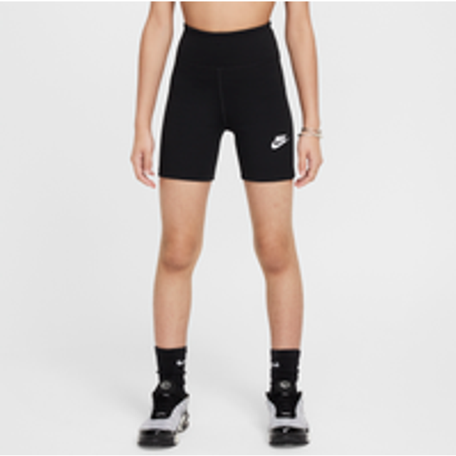 Nike Sportswear Classic Girls' High-Waisted 12.5cm (approx.) Biker Shorts - Black - Cotton/Polyester/Elastane - XS
