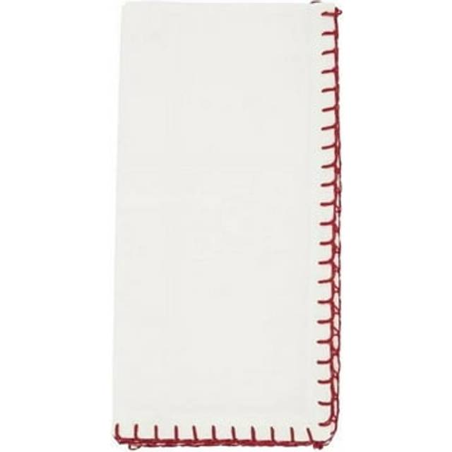 Saro Lifestyle 793.WR20S 20 in. Celena Collection Whip Stitched Design Cotton Dinner Napkin, White & Red - Set of 4