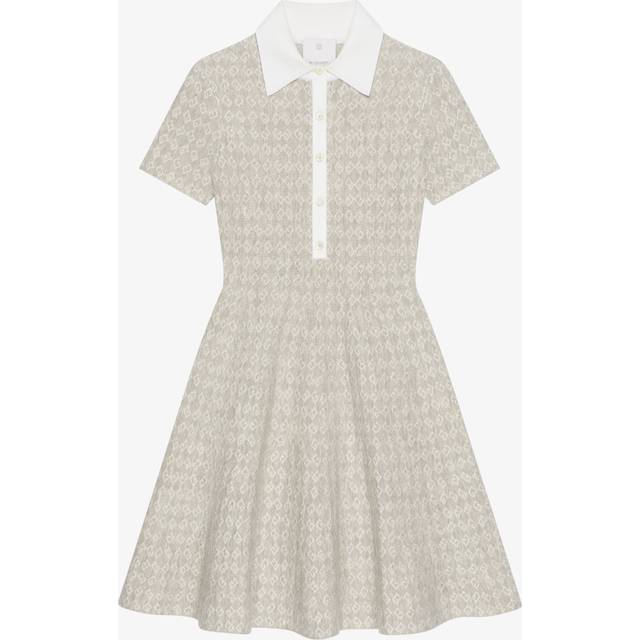 4G Logo Jacquard Fit-Flare Polo Wool Mini Dress - BEIGE - Small