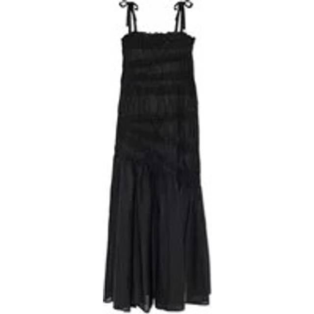 Shoulder Tie Smocked Cotton Dress