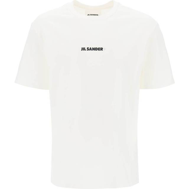 Jil Sander, Topp, Herr, XL, Bomull, Bomull T-shirt med Monogramdetalj - white (XL)