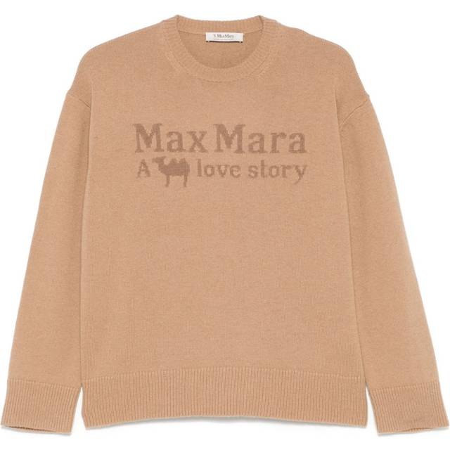 Max Mara, Round-neck Knitwear, female, Brown, S, Camel Brown Intarsia-Knit Jumper