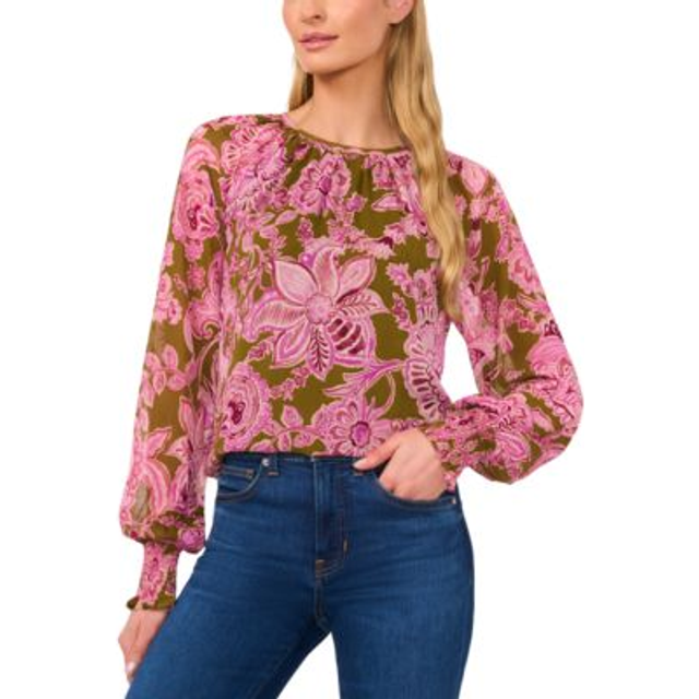 Cece Smocked Cuff Blouse