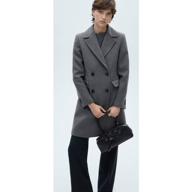 Double-breasted wool midi coat grey - Woman - S - MANGO - Grey
