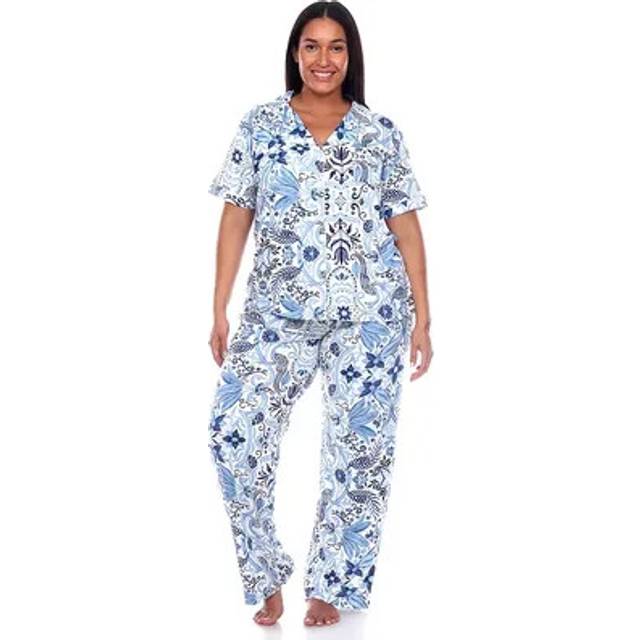 White Mark PS3681-15-2X Womens Plus Size Short Sleeve & Pants Tropical Pajama Set, Blue - 2XL