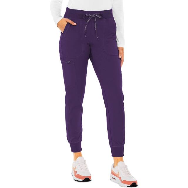 Med Couture Women's Scrub Jogger Yoga Pant with 5 Pockets  Lightweight  Ultra Soft  2-Way Stretch & Easy Care Fabric - MC7710T  M Tall  Eggplant
