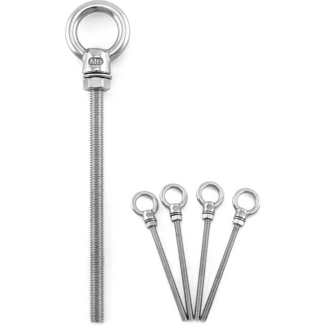 "QWORK Threaded Eyebolts  5 Pack 1/4"""" x 4"""" Long Stainless Steel Marin"