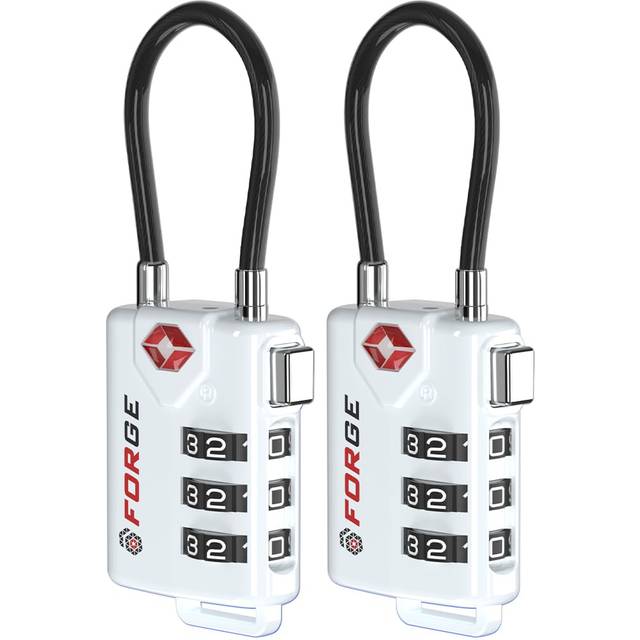 Forge TSA Approved Cable Luggage Locks  Re-settable Combination with Alloy Body(White 2 Locks)