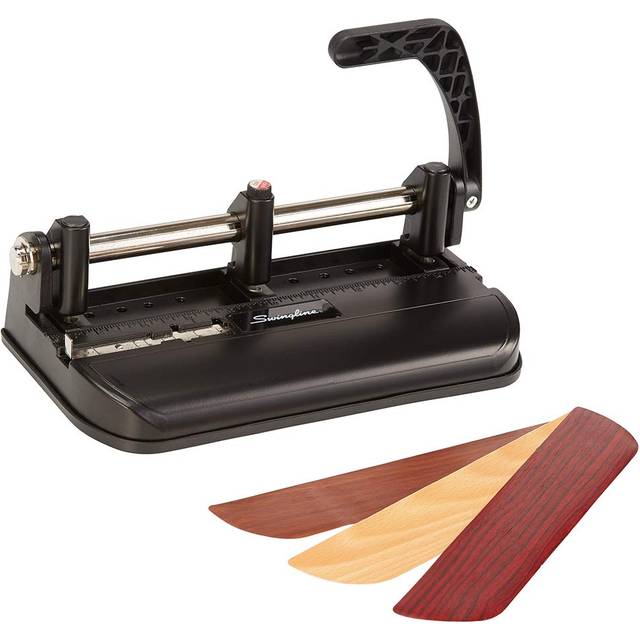 Swingline 3 Hole Punch Heavy Duty  32 Sheet Capacity Three Hole Puncher 3 Ring  Adjustable 2-7 Hole Paper Punch  Black & Silver (74350)
