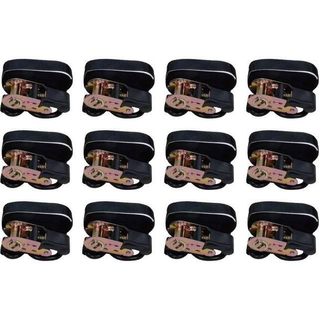 "Amazon Basics 1"""""""" x 15ft Ratchet Tie Downs  500 lbs Load Cap  1500 lbs Break Strength  Black  12-Pack"