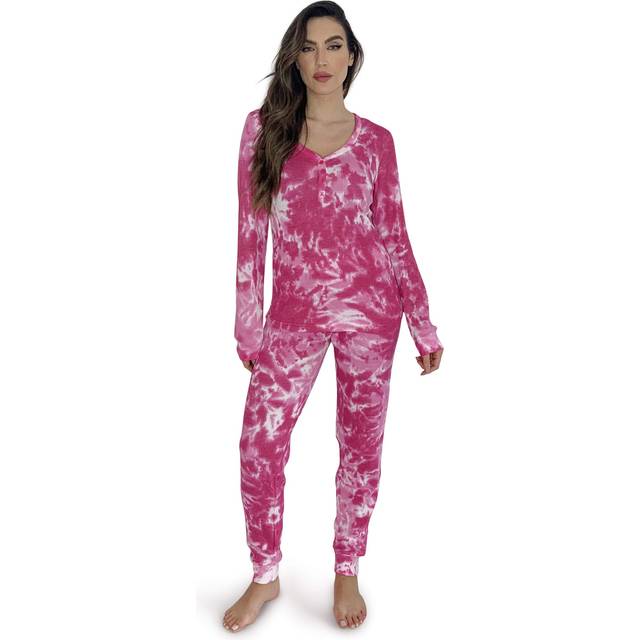 #followme Tie Dye 2 Piece Jogger Thermal Pajama Set for Women 6862-10484-PNK-M