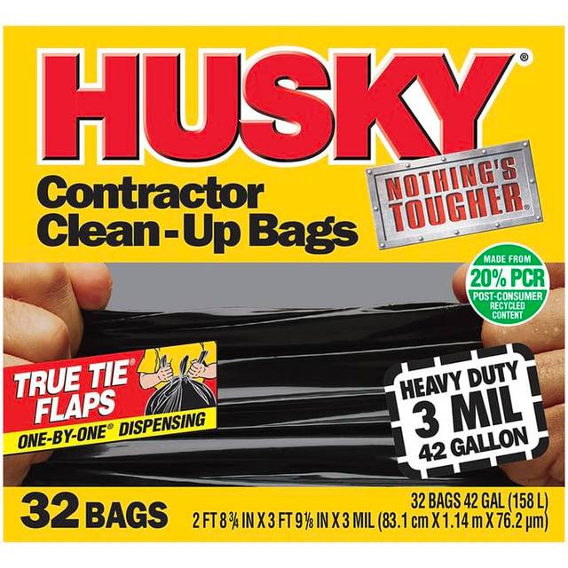 42 gal Poly - America HKR42WC032B Black Husky Wave Cut Contractor Trash Bags  32-Count