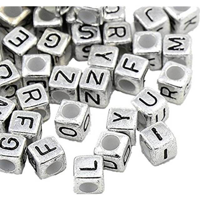 Honbay 78PCS Metal Silver Letters Alphabet Cube A-z Cube Spacer Beads Cub 7mm