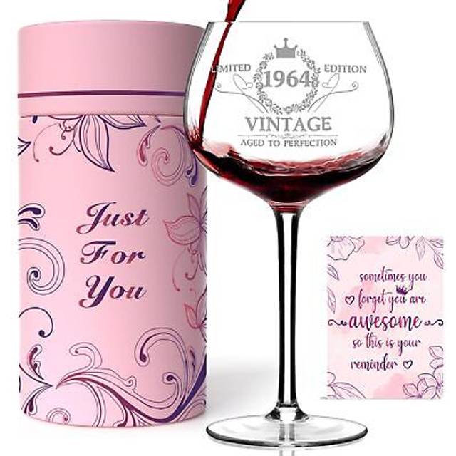 60TH Birthday Gifts for Women  Vintage 1964 Engraved 60th Wine Glass  60 Year Old Birthday Decorations For Women  Funny 60 Bday Gifts Idea For Women