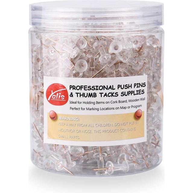 Yalis Push Pins 600 Count  Standard Rose Gold Pins Clear Thumb Tacks Steel Point and Clear Plastic Head (Rose Gold)