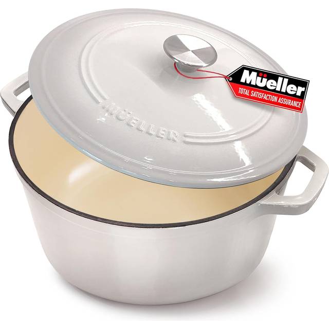 MELLERHOME 4.5 QT Enameled Cast Iron Dutch Oven  Heavy-Duty Casserole Dish and Braiser Pan with Lid and Stainless Knob  Safe for All Cooktops  Grey