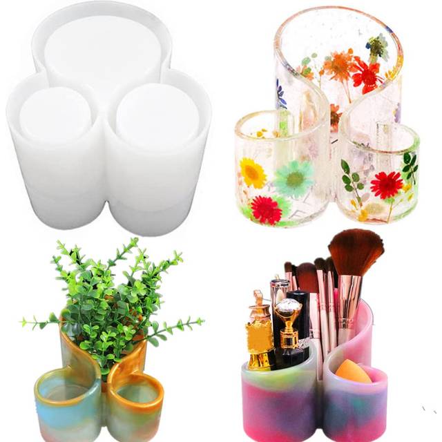 [Update 2022] Resin Silicone Mold Silicone 3-in-1 Storage Box Mold DIY Flower Craft Jewelry Storage Make-up Brushes Trinket Holder Home Decor