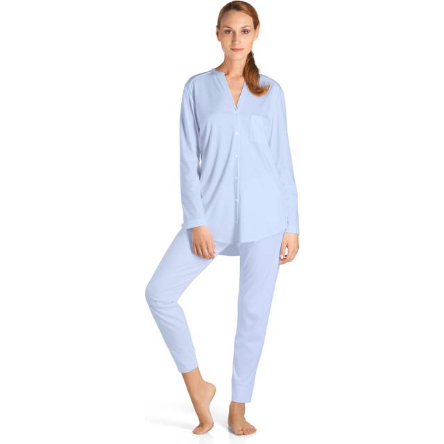 Hanro Womens Blue Glow Pure Essence Cotton-jersey Pyjama Set M