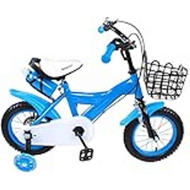 Zalydala 12 tums barncykel för barn, pojkar, 2–7 år gammal cykel med stödhjul, ringklocka, handbroms, kolstål, gul, röd, blå (blå)