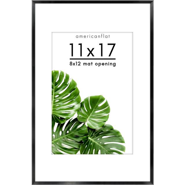 Americanflat Aluminum 11x17 Picture Frame in Black - Use as 8x12 Picture Frame with Mat or 11x17 Frame Without Mat - Shatter Resistant Glass with Buil
