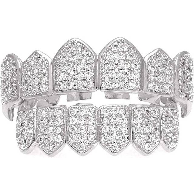 HH BLING EMPIRE Iced Out Diamond Teeth Grillz for Men Women  Hip Hop Silver Gold Grills for Your Teeth Top and Bottom  Rapper Costume Mouth Grillz wit