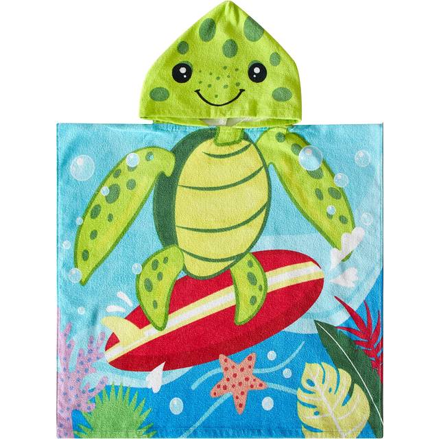 Beach House Turtle Hooded Beach and Bath Towel Poncho for Kids  Green Large
