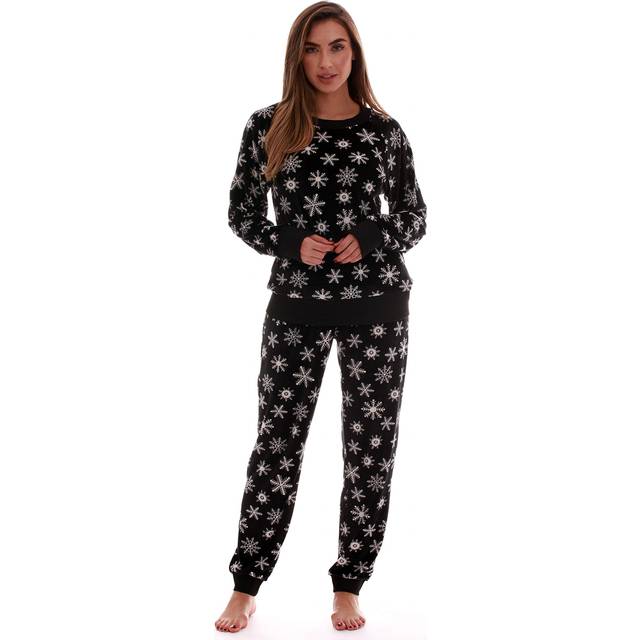 #followme Printed Velour Pajama Top with Jogger Pant 6757-10329-BLK-S