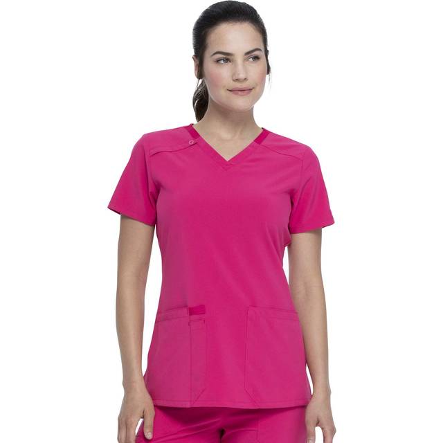 Dickies Women's Scrub Top V-Neck Top with 2 Pockets  Moisture Wicking and 360 Stretch Fabric - DK615  XXS  Hot Pink
