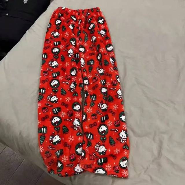 Sanrio For Hello Kitty Flannel Pajama Pants, Ultra-Comfy, Versatile, And Cozy Autumn And Winter Wear For Ladies And Men - Cartoon Character Design, Fluff Com