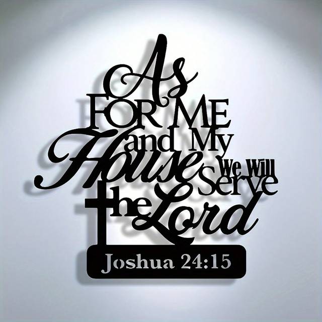 SHEIN 1pc &#34;About Me And My Household, We Will Serve The Lord&#34; - Inspirational Metal Wall Art, Religious Decor & Poem Sign, Unique Living Room & Bedroom Deco