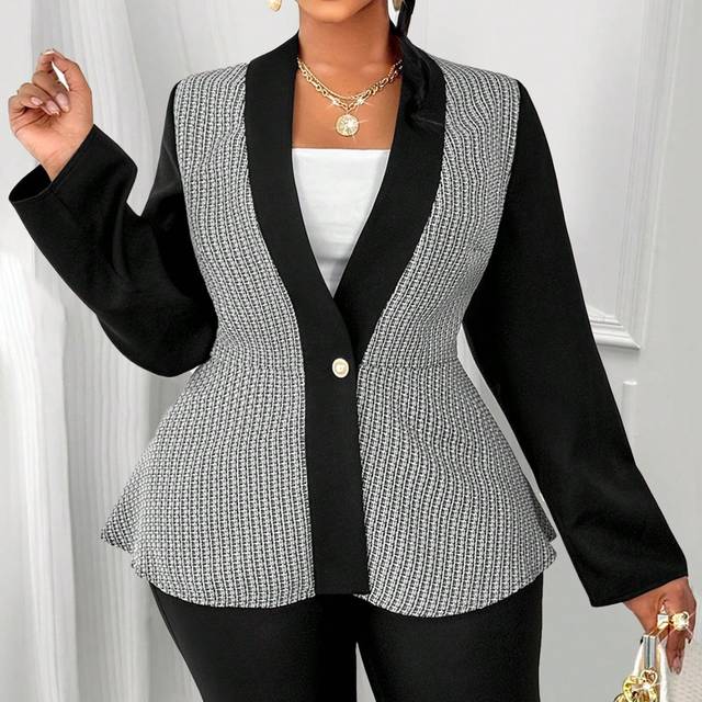 Maweii Women&#39;s Textured Color Block Single Breasted Coat