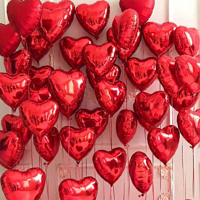 SHEIN 10pcs 18 Inch Red Heart Shaped Foil Balloons, Party, Wedding, Valentine&#39;s Day Decorations