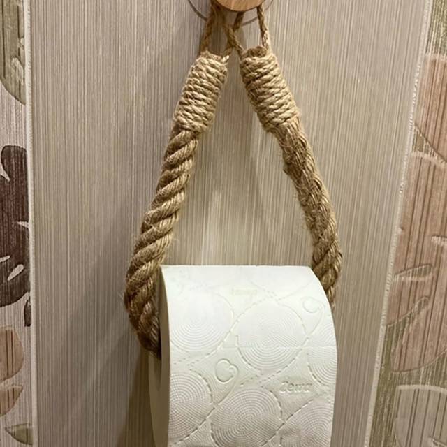 SHEIN 1PC Rope Towel Holder,Creative Vintage Towel Rack Wall Mount - Suction Cup Or Screw Fixing For Any Wall, Bathroom/Kitchen Hanging Holder, Pastoralism
