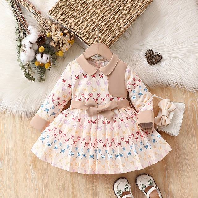SHEIN Baby Girl Geo Print Belted Dress Without Belt