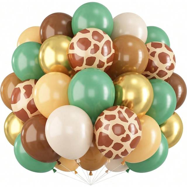 SHEIN 42pcs Jungle Animal Print Latex Balloon Sage Green Retro Brown Balloon Set For Animal Wild One Birthday Party Decorations Supplies,Babe Shower Bridal