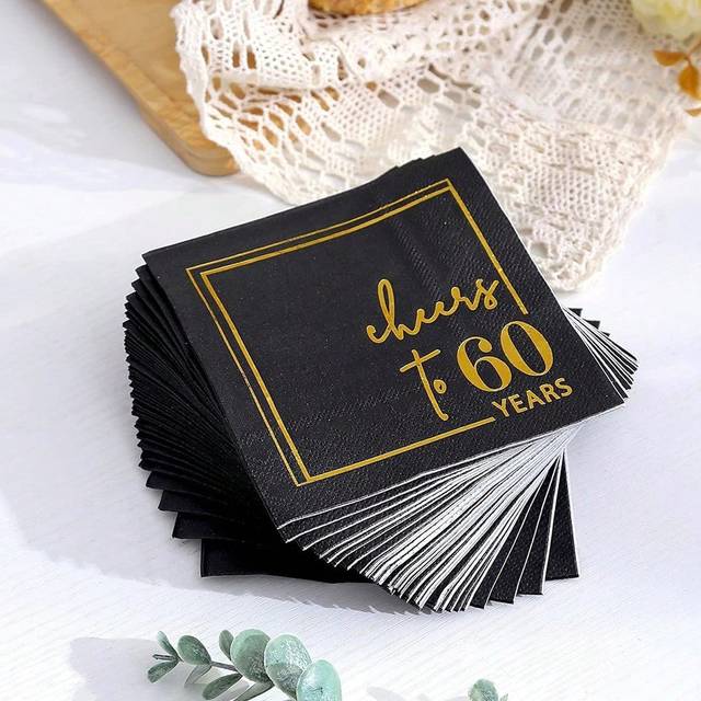 SHEIN 20pcs/40pcs/100pcs Cheers To 60 Years Cocktail Napkins 60th Birthday Napkins Disposable Party Napkins Paper Beverage Napkins For Birthday Decorations