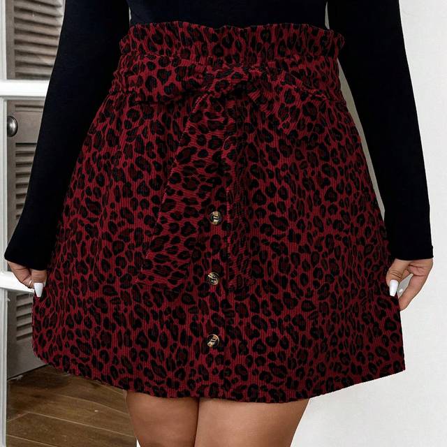 SHEIN Plus Size Women Leopard Print Skirt, Comfortable Fashion Casual Skirt Design With Waist Tie Bow, Versatile For Autumn/Winter