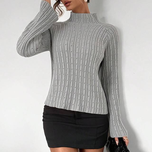Roylia Casual Solid Color Turtleneck Cropped Sweater, Autumn/Winter