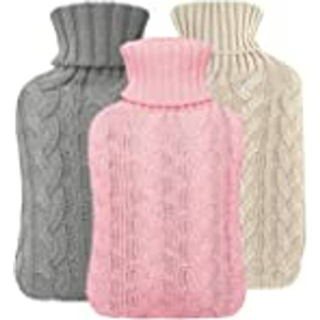 3 Pack 2L Hot Water Bottle with Cover UK - Natural Rubber 2 Litre Hot Water Bottle - Perfect Hot Water Bag for Pain Relief, Hand Feet Warmer & Cold