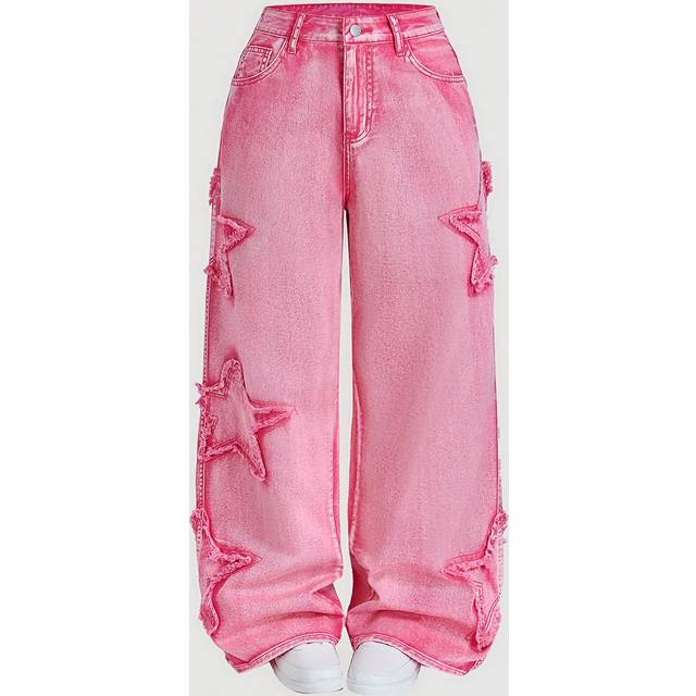SHEIN MOD Women&#39;s Sweet Fit Straight Leg Jeans, Pink ,Valentine&#39;s Day Clothes,Valentines Pants,Valentines Baggy Jeans