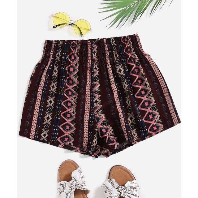 SHEIN Shirred Waist Geo Print Shorts