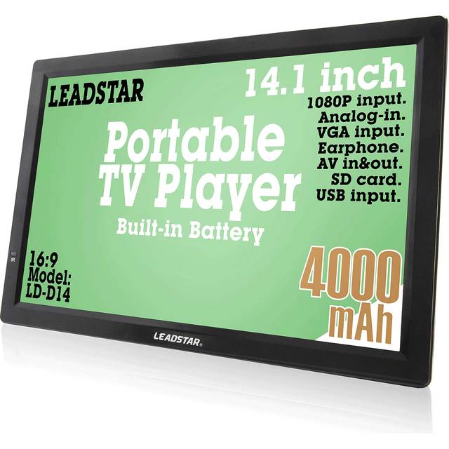 14 Inch Portable Digital DVB-T2 TFT HD Screen Freeview LED TV for Car,Caravan,Camping,Outdoor,Kitchen.Built-in 4000mAh Battery Television/Monitor with