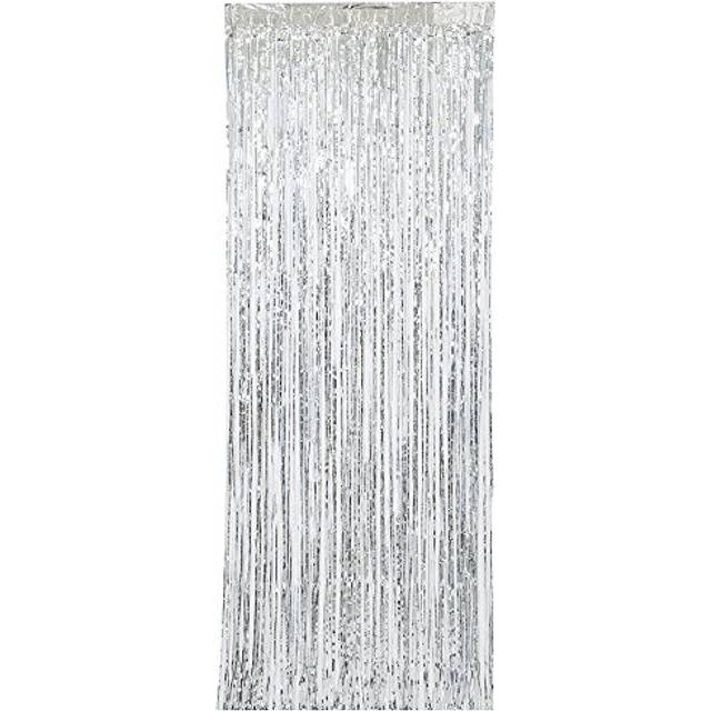 Silver fringe door curtain, 3 x 8 ft - birthday party wedding backdrop decor