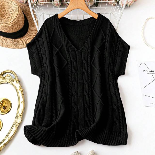 SHEIN Plus Size Casual Solid Color Batwing Sleeve Sweater, Autumn/Winter Knit Pullover Fall Outfit